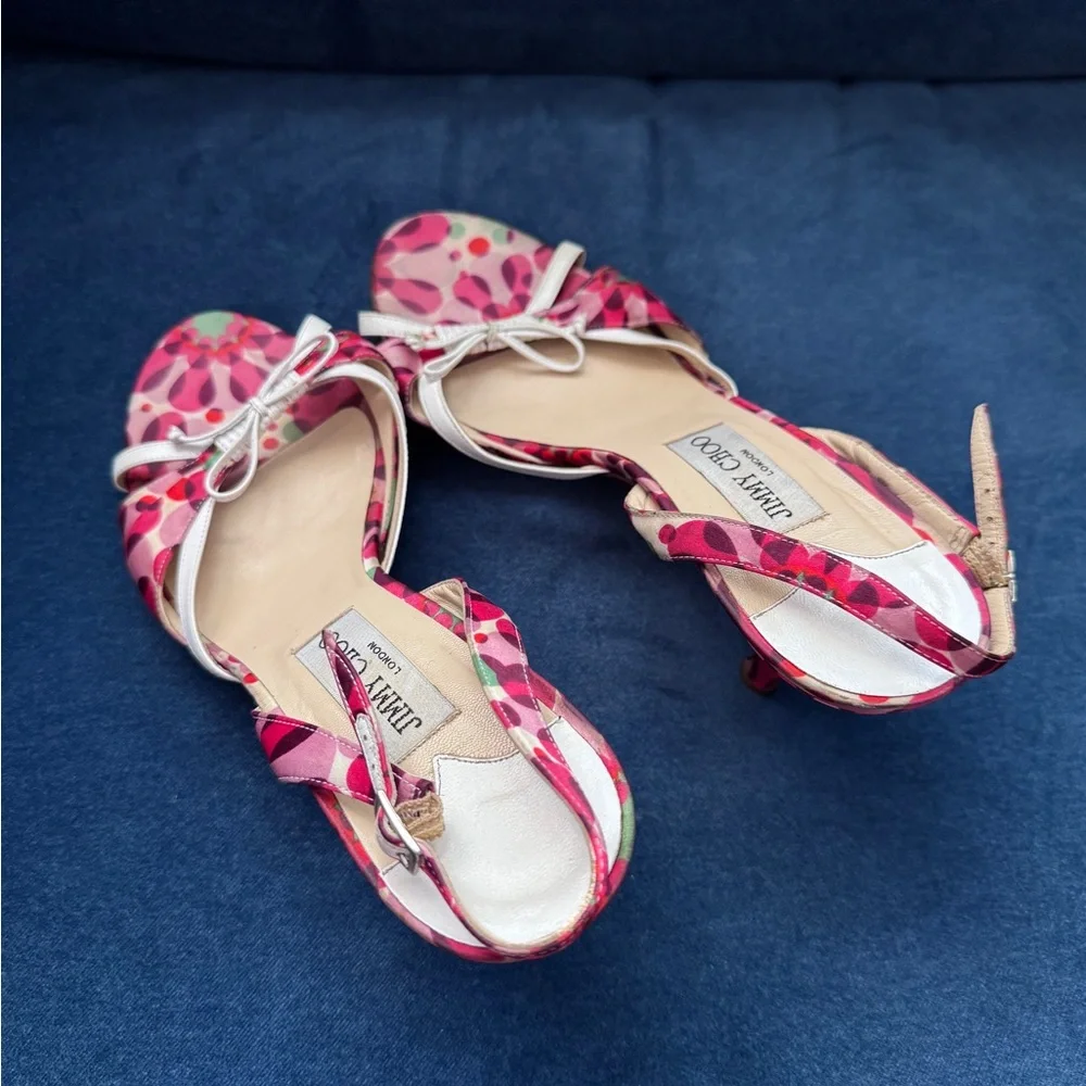 Jimmy Choo Multicolor‎ Floral Print Satin Women’s Sling back Sandals Size 39 1/2 - Picture 8 of 8